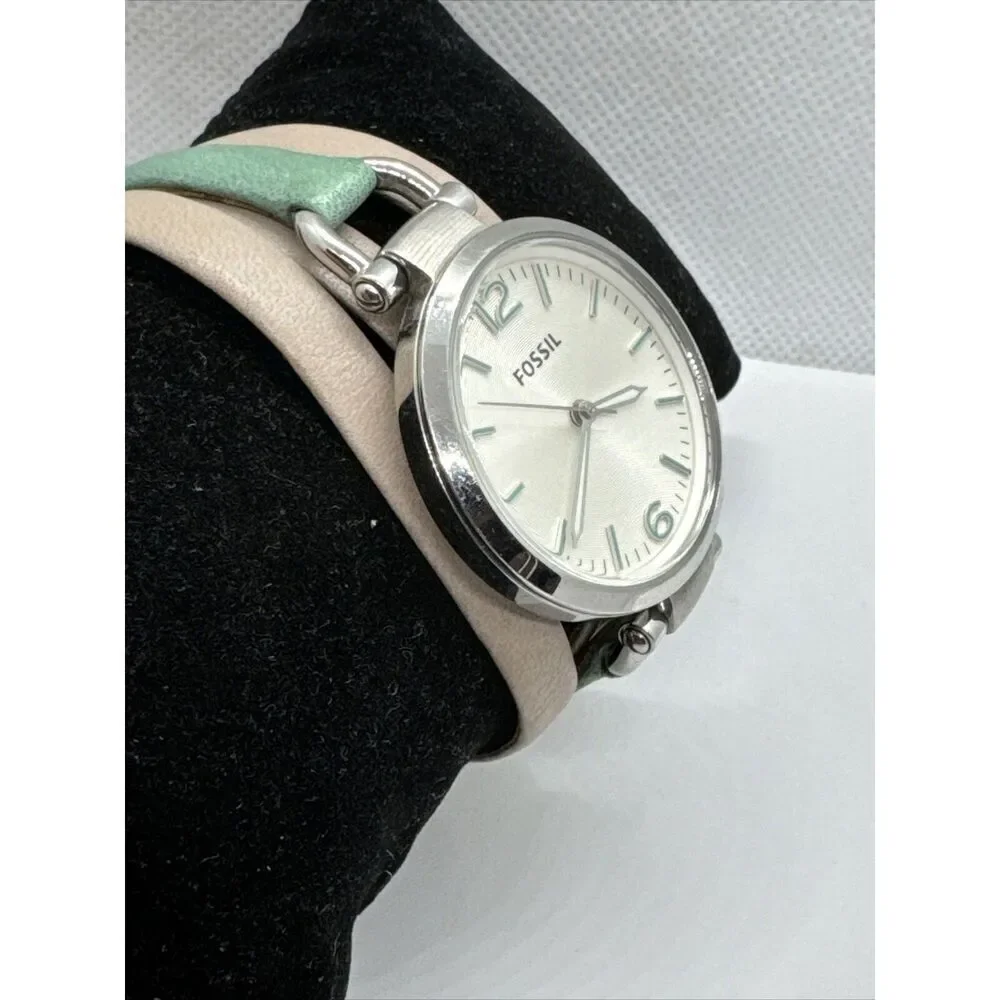 Fossil Georgia ES3224 Women's Beige and Teal Leather Analog Dial Watch JNA313